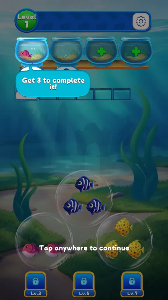 Tutorial: Get 3 to complete it, with a pink fish in the pink tank